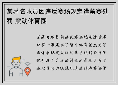 某著名球员因违反赛场规定遭禁赛处罚 震动体育圈