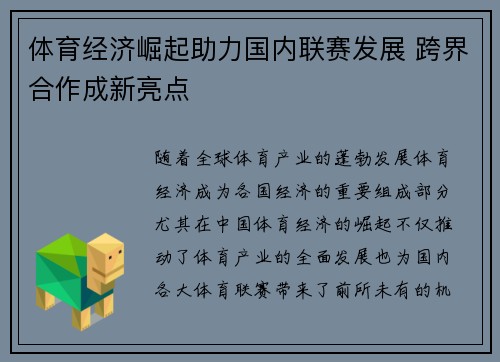 体育经济崛起助力国内联赛发展 跨界合作成新亮点